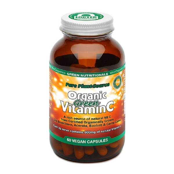 GREEN NUTRITIONALS Organic Green Vitamin C Veg Capsules 600mg, 60 Veg Capsules