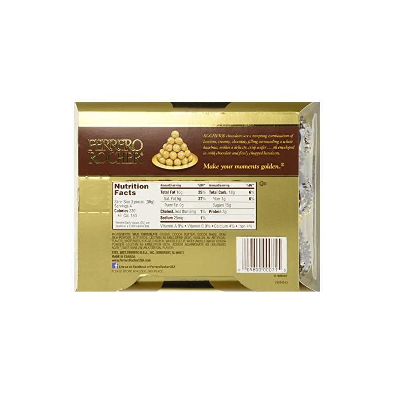 Ferrero Rocher Fine Hazelnut Chocolate 5.3oz (Pack of 4) -