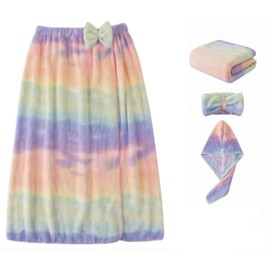 YMSHOPE Women's Bath Towel Rainbow Body wrap Bath Towel Set with Hair Band Quick Dry Hair Cap Towel Bath Towel (Blue)