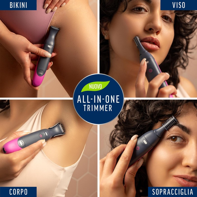 Veet Expert All-In-One Trimmer, Rasoio elettrico donna, Viso e parti