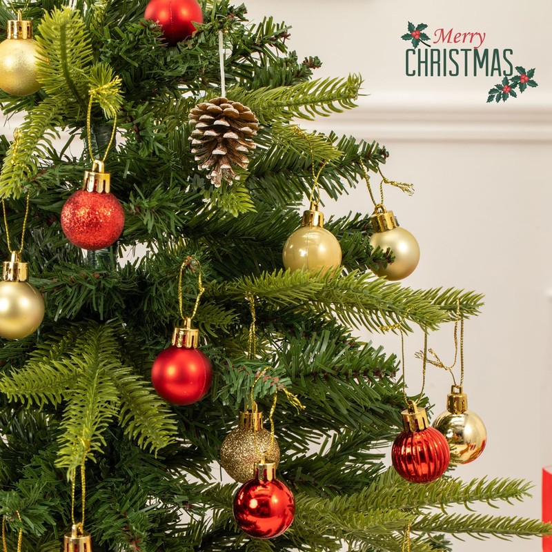 100 Pcs Mini Christmas Ball Ornaments Set, 1.18'' Red and