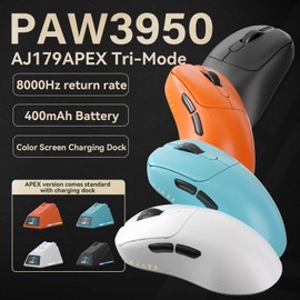 AJAZZ AJ179 8K Wireless Gaming Mouse with RGB Magnetic Screen Charging Dock, BT/2.4G/USB-C Lightweight 2.04 oz(58g), PAW3950 Optical 30k Sensor Ergonomic Mice for Mac/Win (Orange)