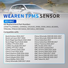 13598773 Sensor de presión de neumáticos TPMS Juego de 4 433 MHZ Compatible con Chevy Silverado 1500 Camaro Impala Traverse Malibu Express Suburban Silverado Cruze Buick Enclave Lacrosse GMC Sierra