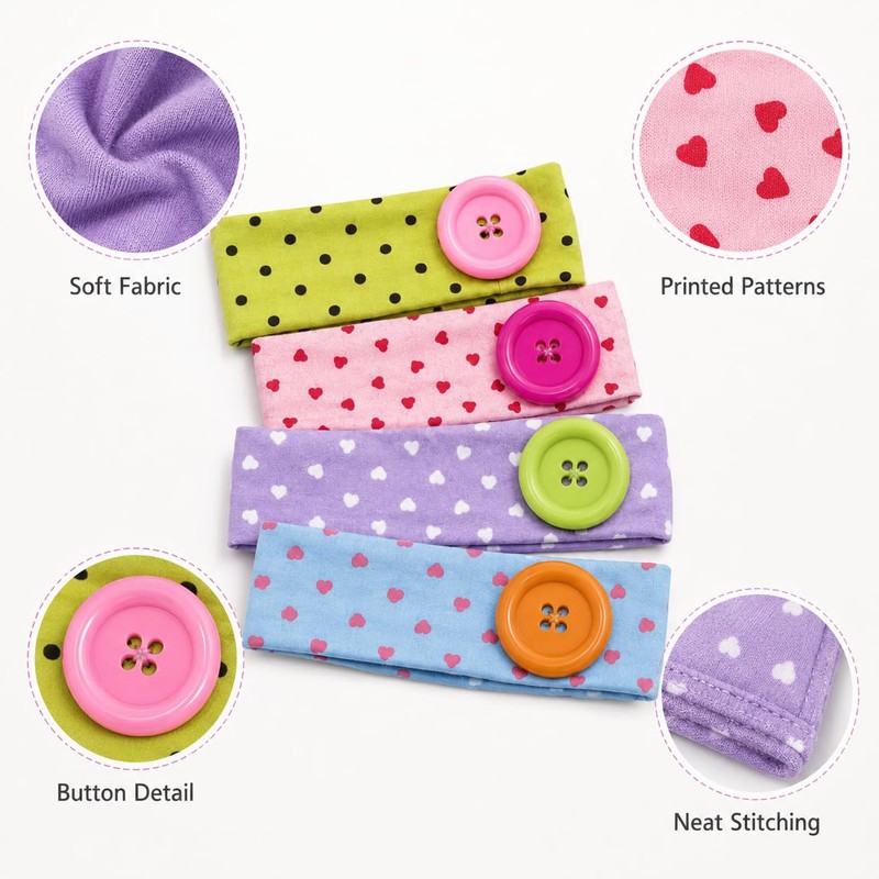 4 Pcs Polka Dot Wide Headbands with Button for Women