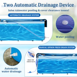 18 Ft Pool Covers for Above Ground Pools with Automatic Siphon Drain, Extra Thick Heavy-Duty Round Winter Pool Cover, Stop Waterlogging, 2-in-1 Tear-Proof UV-Resistant Pool Tarps with Pulley and Cab