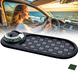 Multifunction Car Anti-Slip Mat,Rotatable Car Anti Slip Mat Phone Holder with Temporary Parking Number,Universal Car Phone Large Pad for Phones Sunglasses Keys Gadgets(Black+Sliver Bracket)
