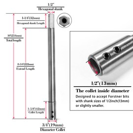 ASNOMY 10 Inch Extra Long Ship Auger Extension Forstner Bit Extension with 1/2" Shank, Ship Auger Forstner Drill Bit Extension Accepts 1/2" Shank, 1/2" Hex Drive