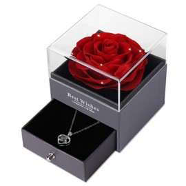 Eternal Real Rose with I Love You Necklace, 100 Languages, Jewellery Gift Box, Eternal Real Rose for Valentine's Day, Mother's Day, Wedding Anniversary, Birthday, Gift for Her