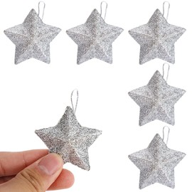 HEOUCH Pack of 24 Christmas Decorations, Decorative Stars for Hanging, Star Christmas Tree Decoration, Stars, Small Star, Shatterproof for Tree Decorations, Fireplace, Window, Table Decoration,