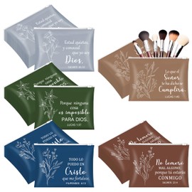 Y1tvei Spanish Bible Bag Gifts - 100Pcs Sketch Flower EVA Cosmetic Bag Bulk, Religious Bible Verse Waterproof Toiletry Pouch Organizer Travel Makeup Bag Gifts for Christian Church Party Favors Women