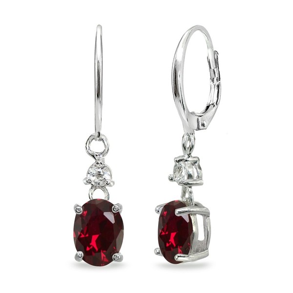 Sterling Silver Oval Synthetic Ruby & White Topaz 8x6mm Leverback