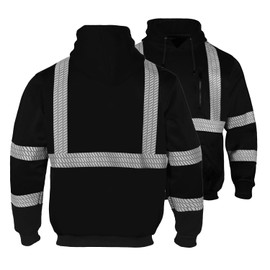 FONIRRA Hi Vis Hoodie for Men Reflective ANSI Class 3 Safety Sweatshirts High Visibility Construction Work Winter Pullover Black