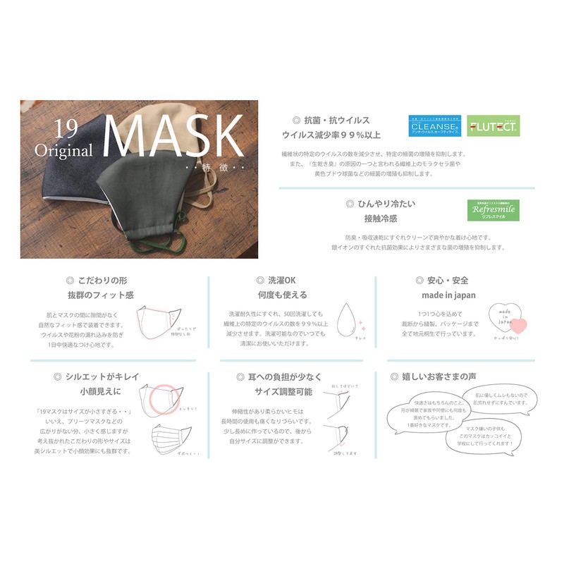 [JUKE19] Kleenze Made in Japan Washable 3-Layer Cloth Mask, Antibacterial