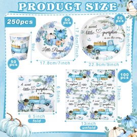 Hsei 250 Pcs A Little Pumpkin Plates and Napkins Party Decorations Disposable Tableware Sets Baby Shower Birthday Party Supplies Serves 50 Guests Dinnerware Baby Bridal Shower Party Favors