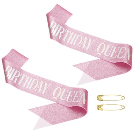 PATIKIL Birthday Girls Sash, 2 Pcs Glitter Birthday Sash for Women Satin Queen Sash Party Decorations with Safety Pin for Party Gifts Favors, Pink Fantasy