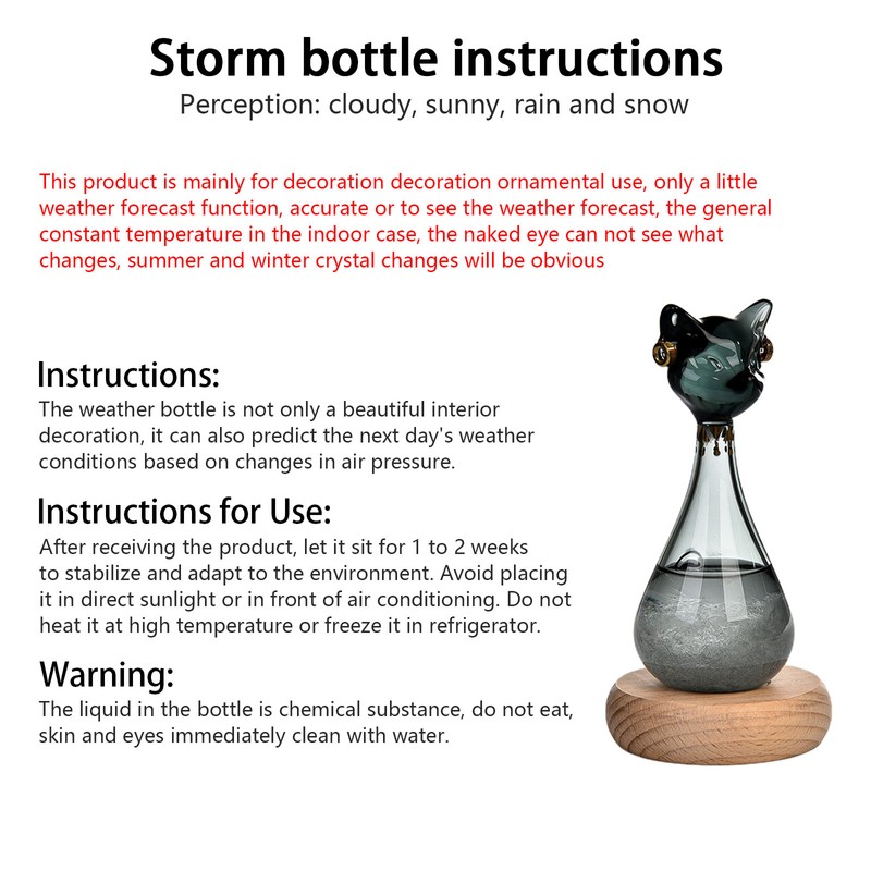 Weather Predictor Cat Bottle Black Ergonomic Rugged Glass Weather Predictor