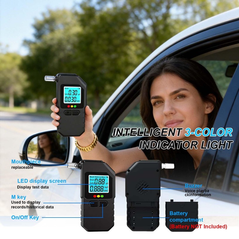 Portable Breathalyzer Alcohol Tester, Fast Accurate Sensor, Triple LED Smart