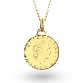 HOBBY OF KINGS Italian Coin Necklace for Women | Medallion Pendant Jewelry | 24K Gold Plated 50 Lira | 1990-1995