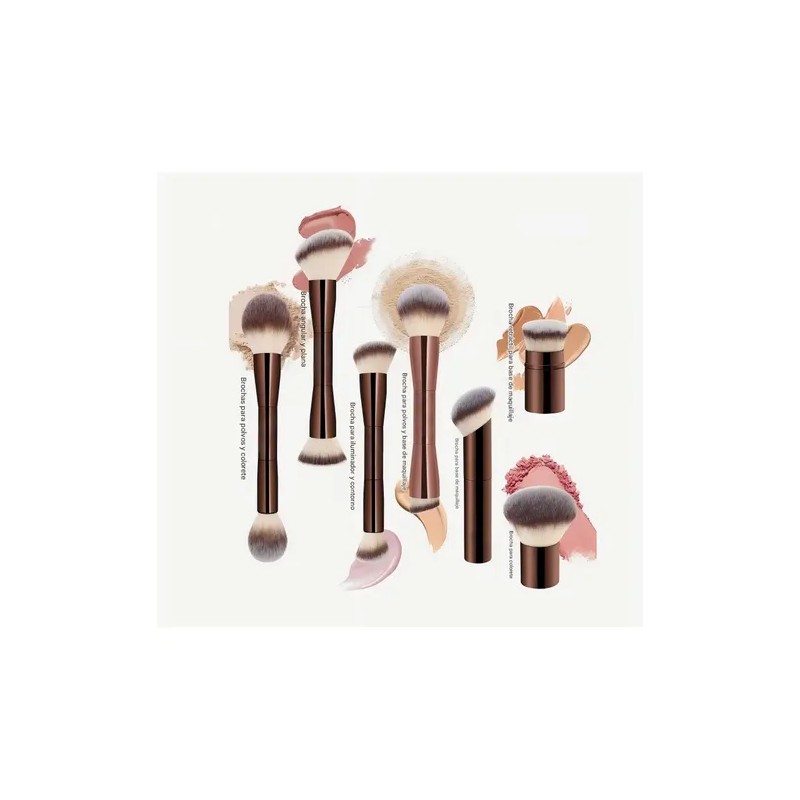 Set 7 Brochas Maquillaje Profesional Alto Nivel Color