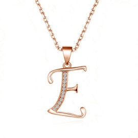 Paialco 925 Sterling Silver Initial Letter E Pendant Necklace for Women, Rose Gold Plated