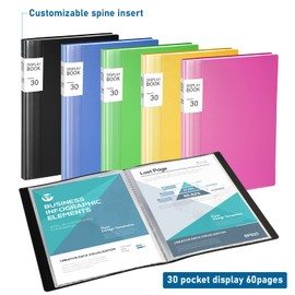 10 Pieces Portfolio Folder Binder with Plastic Sleeves 30 Pocket Portfolio Binder Presentation Book with Sheet Protectors Book Binder for Artwork Document, 60 Pages (Yellow, Rosy, Green, Blue, Black)