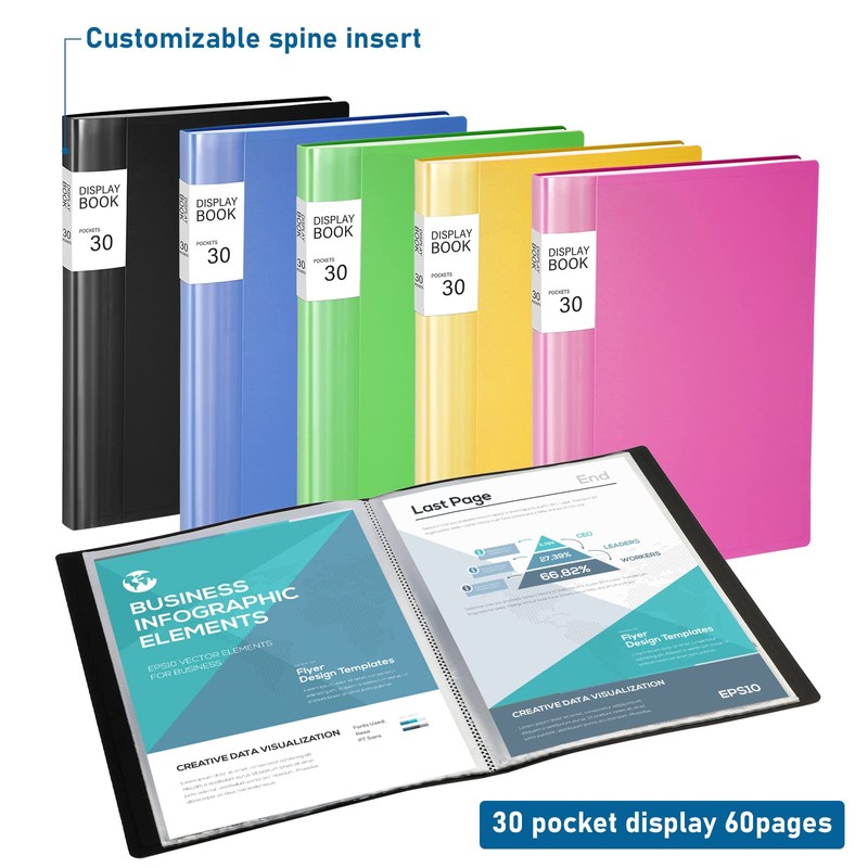10 Pieces Portfolio Folder Binder with Plastic Sleeves 30 Pocket