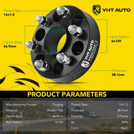 YHTAUTO 6x120mm Hub Centric Wheel Spacers 1.5 inch Compatible with Colorado, Canyon, Enclave, 9-4X, Acadia, Blazer, Traverse, SRX, XT5 6 Lug Tire Spacers w/ M14x1.5 Studs, 66.9 mm Hub Bore 2PCS Black