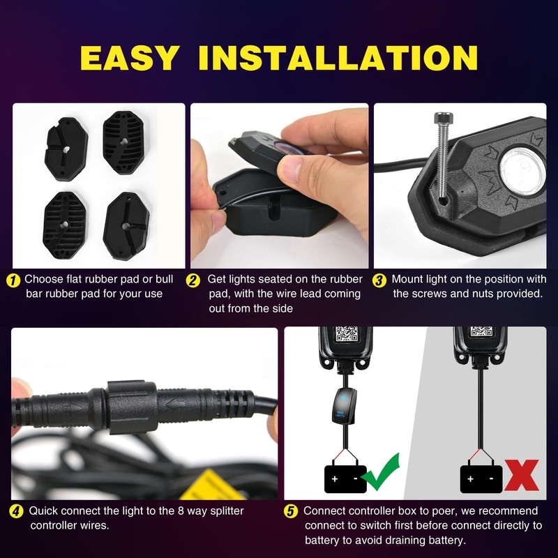 Nilight RGB LED Rock Lights Kit 10 Pods Underglow Multicolor