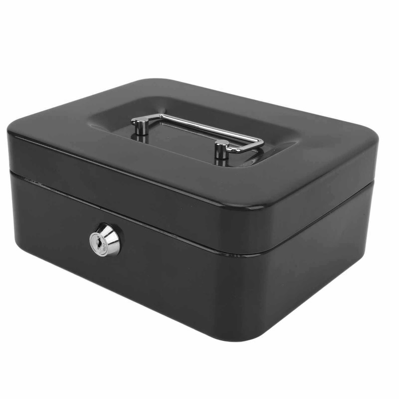 Small Locking Cash Box Portable Double Layers Safe Metal Money