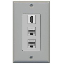 RiteAV - 1 HDMI and 2 Cat5e Ethernet Port Female Decorative Wall Plate - Gray - Bracket Included