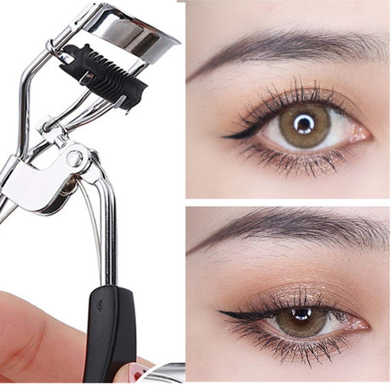 MERVK Stainless Steel Eyelash Curler with Built-in Comb Pinch Pain-Free
