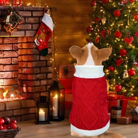 GOYOSWA Dog Christmas Sweater Knitted Turtleneck Dog Sweater Warm Christmas Dog Outfit Clothes for Small Medium Large Dogs Pets (Red, Large)