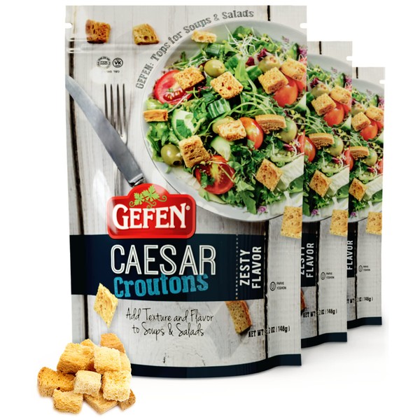 Gefen Zesty Flavoured Caesar Croutons 148g (Pack of 3) | Dairy Free, Perfect for Soups, Salads, Casseroles, and Your Frying Needs, Certified Kosher