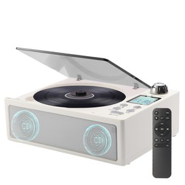 M-Amazup CD Player Portable, Desktop CD Players for Home with Rechargeable Battery, Dual Speakers, Support Opt/USB/TF Card/AUX/FM with Remote Control, LCD Display, 3.5mm Headphone Jack White