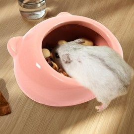 Ceramic Small Pet Hamster Food Bowl Guinea Pig Food Bowls Hamsters Water Bowl Ferret Chinchillas Squirrels Hedgehog Accessories Reptiles Hamster Accessories for Cages (Pink)