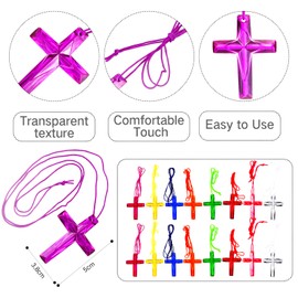 HIXNUG 16pcs Crystal Cross Necklace Colorful Cross Necklaces for Sunday School Church Easter Vacation Bible School Operation Christmas