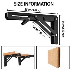 Folding Console Heavy Duty 250 mm, Stainless Steel Folding Shelf Support for Wall Mounting, Heavy Duty Shelf Brackets Foldable up to 50 kg, Space-Saving Foldable for Kitchen, Garage, Workshop