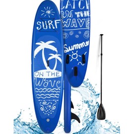 MEDIMALL 117'' x 30'' x 6'' SURF Pattern Inflatable Upright Paddle Board, Lightweight, with SUP Accessories, Detachable Fins, Paddle Board, Pump, Belt, and Handbag, Suitable for Adults and Teenagers