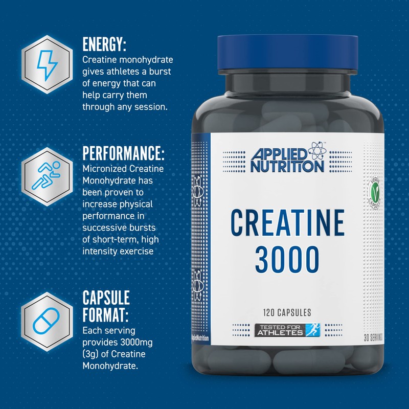 Applied Nutrition Creatine Monohydrate Capsules 3000mg Per Serving – High