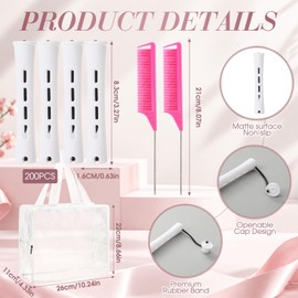 200 Piece Hair Perm Rods Set with Pintail Comb and Bag, White