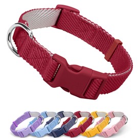 Dynmeow Soft and Breathable Cotton Dog Collar, Durable Adjustable Heavy-Duty Pet Collar with Quick-Release Buckle, Lightweight for Sensitive Skin for Medium and Large Dogs, Red, M