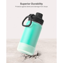 Koodee Kids Water Bottle 12 oz Stainless Steel Vacuum Insulated Wide Mouth Flask with Leakproof Spout Lid (Teal)