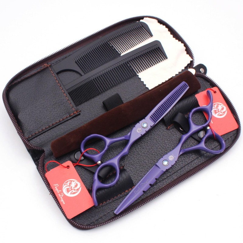 Kit Tijeras Profesionales Estilista Barbero Peluquero Purple Dragon 5.5 pulgadas