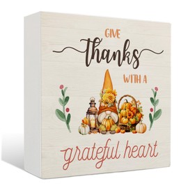 Nrleey Thanksgiving Gnome Fall Signs - Fall Gnome Wooden Sign, Thanksgiving Autumn Farmhouse Desk Decor, Fall Gifts Table Sign, Thanksgiving Decorations, 5 X 5 Inches
