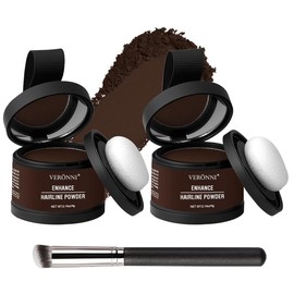 2Pcs Hairline Powder with Brush Hair Shadow Root Touch Up Powder Set for Thinning Hair Gray Hair Coverage Hairline Concealer for Women (#06-Dark Brown)