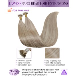 LaaVoo Blonde Nano Bead Hair Extensions Human Hair Ash Blonde with Bleach Blonde Nano Ring Hair Extensions Human Hair 24 Inch Nano Link Hair Extensions Real Human Hair Blonde 1g/s 50g Per Pack