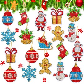 Eersida 20 Pieces Christmas Diamond Painting Tags 5D DIY Diamond Painting Keychains Kit Christmas Hanging Diamond Art Kits Diamond Art Christmas Ornaments for Xmas Crafts Family Decor(Lovely Style)