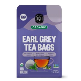 FGO Organic Earl Grey Black Tea, 100 Count, Eco-Conscious Tea Bags, Resealable Bag, Packaging May Vary (Pack of 1)