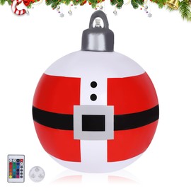 Light Up PVC Inflatable Christmas Ball, 40cm Christmas Inflatable Ball with LED Light Outdoor Christmas Inflatable Decorated Ball with Remote Control (Red A)