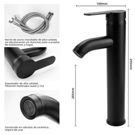 Yostyle Llaves para Lavabo Baño,Mezcladora para Lavabo Caliente y Fría Ajustable Grifo,Monomando para Lavabo de Acero Inoxidable,Grifos de Baño de un Solo Orificio con 2 Mangueras(Negro Alto)